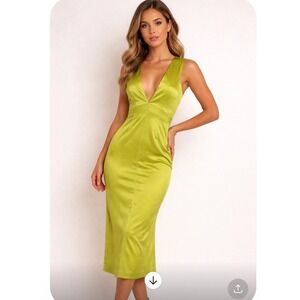 Just Cavalli Roberto Cavalli Lime Green V-Neck Sheath Midi Dress IT 40 US 4